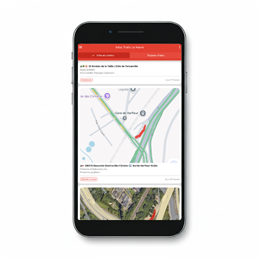 Traffic app interface on mobile device